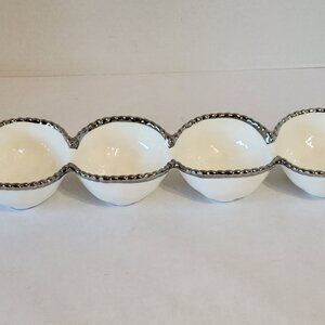 La Pinetina Porcelain 4-Part Relish Dish Silver Beaded Trim